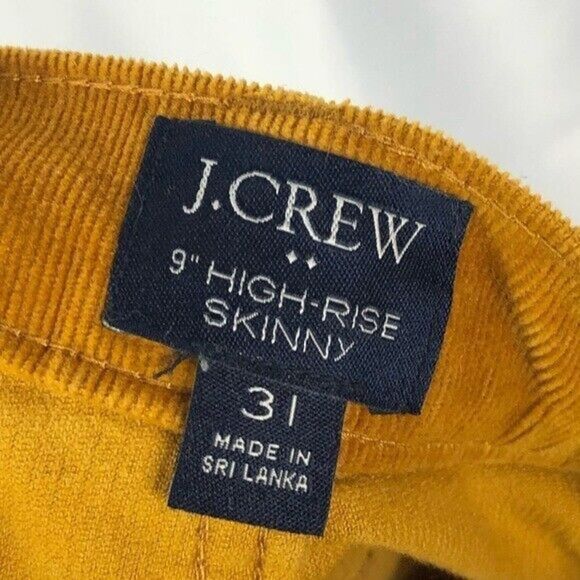 J. Crew 9" High Rise Skinny Button Fly Golden Yellow Corduroy Pants 31 - Picture 5 of 5